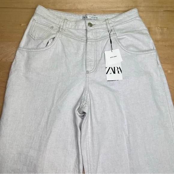 ZARA cotton/linen neutral flare high waist pants size M NWT - Picture 4 of 8